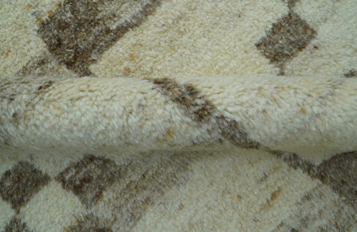 Tribal Custom Made Contemporary Beige Hand knotted Wool Area Rug
