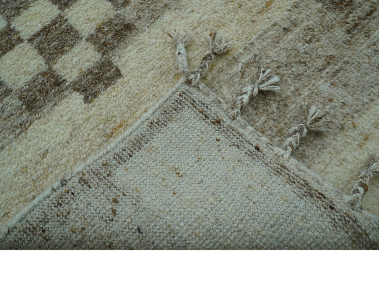 Tribal Custom Made Contemporary Beige Hand knotted Wool Area Rug