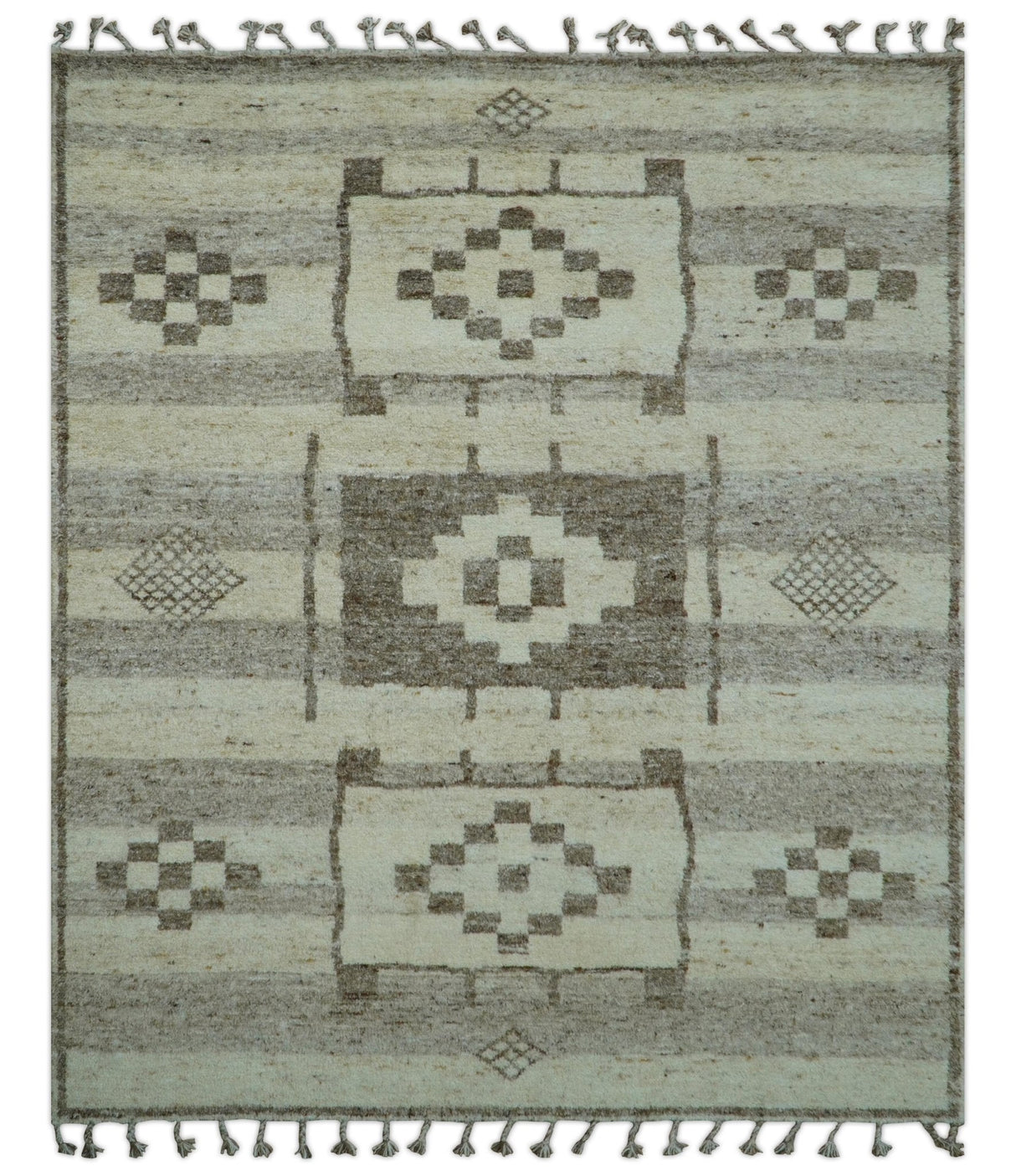 Tribal Custom Made Contemporary Beige Hand knotted Wool Area Rug