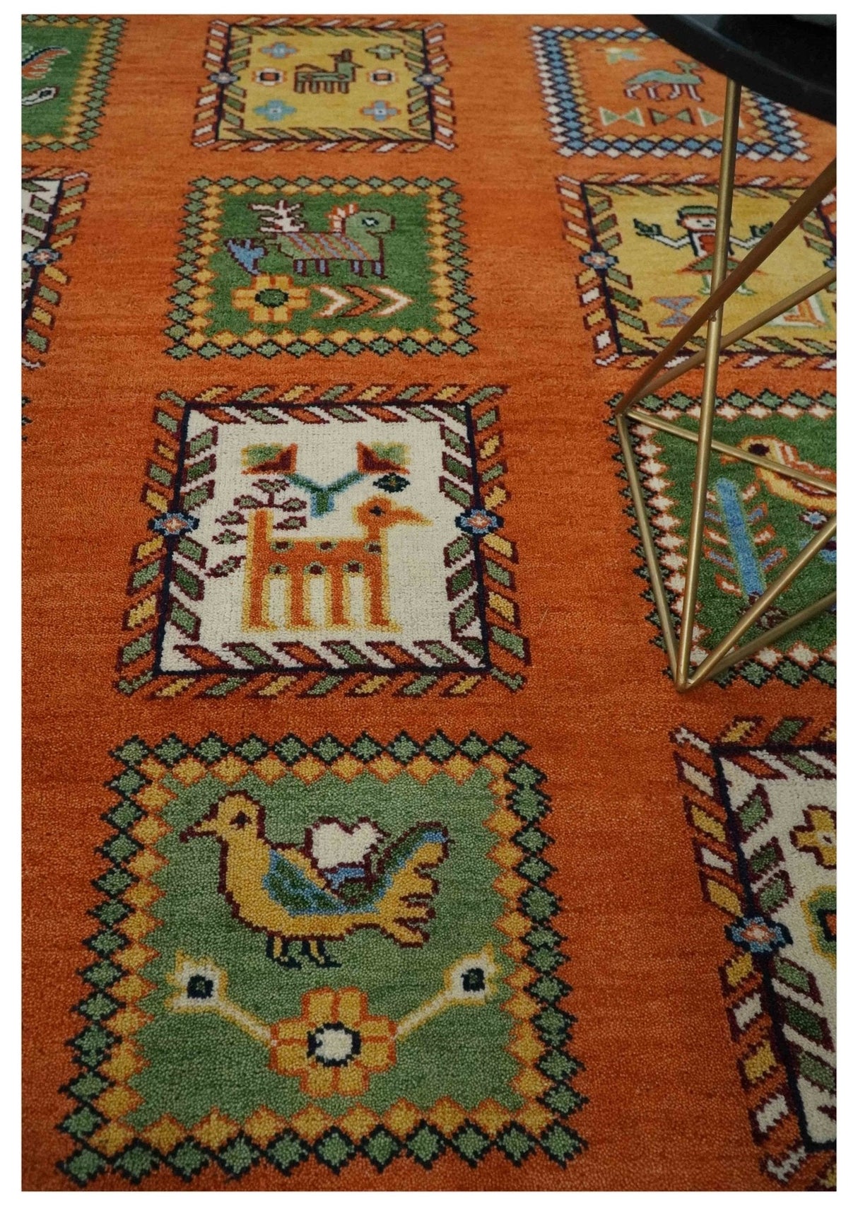 Tribal Gabbeh Rust, Ivory, Green and Beige Hand knotted Multi Size Antique Look Traditional Wool Area Rug