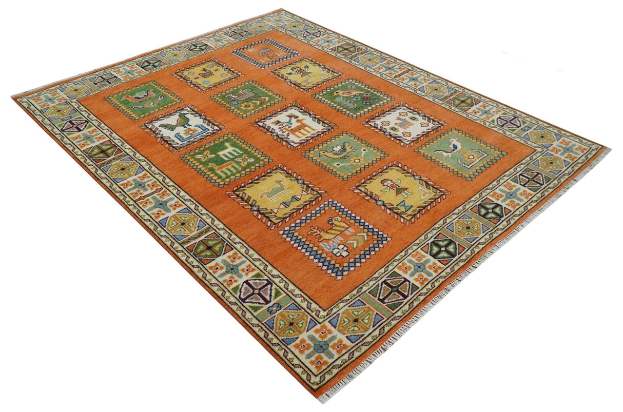 Tribal Gabbeh Rust, Ivory, Green and Beige Hand knotted Multi Size Antique Look Traditional Wool Area Rug