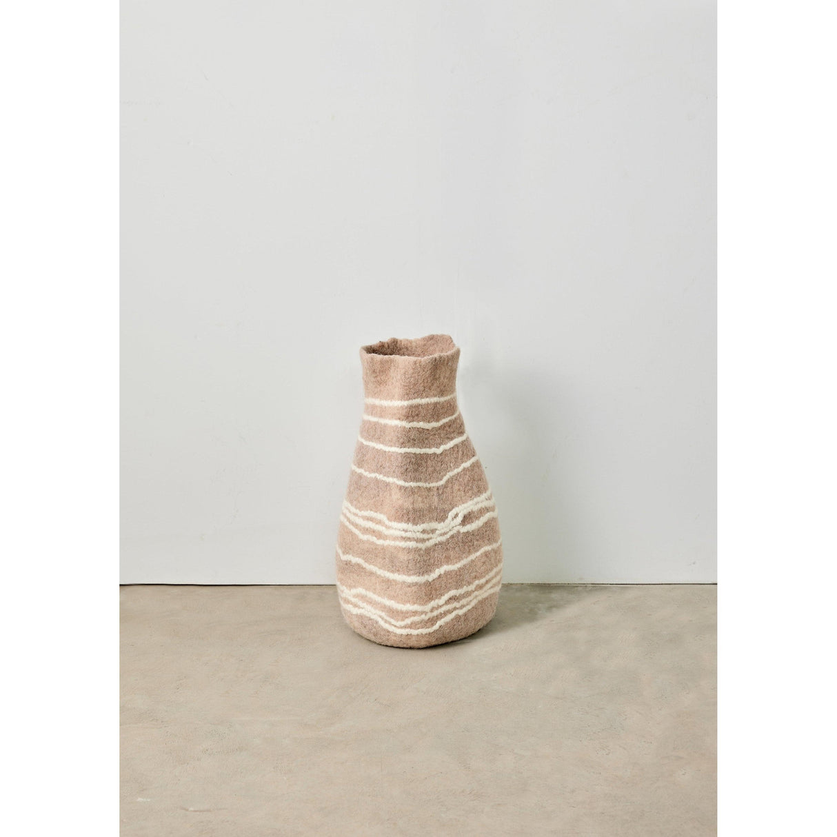 Tribal Lines Dusty Rose Pink Wool Gourd Basket