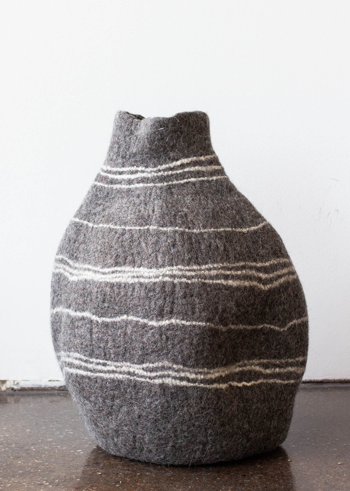 Tribal Lines Grey Hand-Felted Wool Gourd Basket-Baskets-Parc Decor