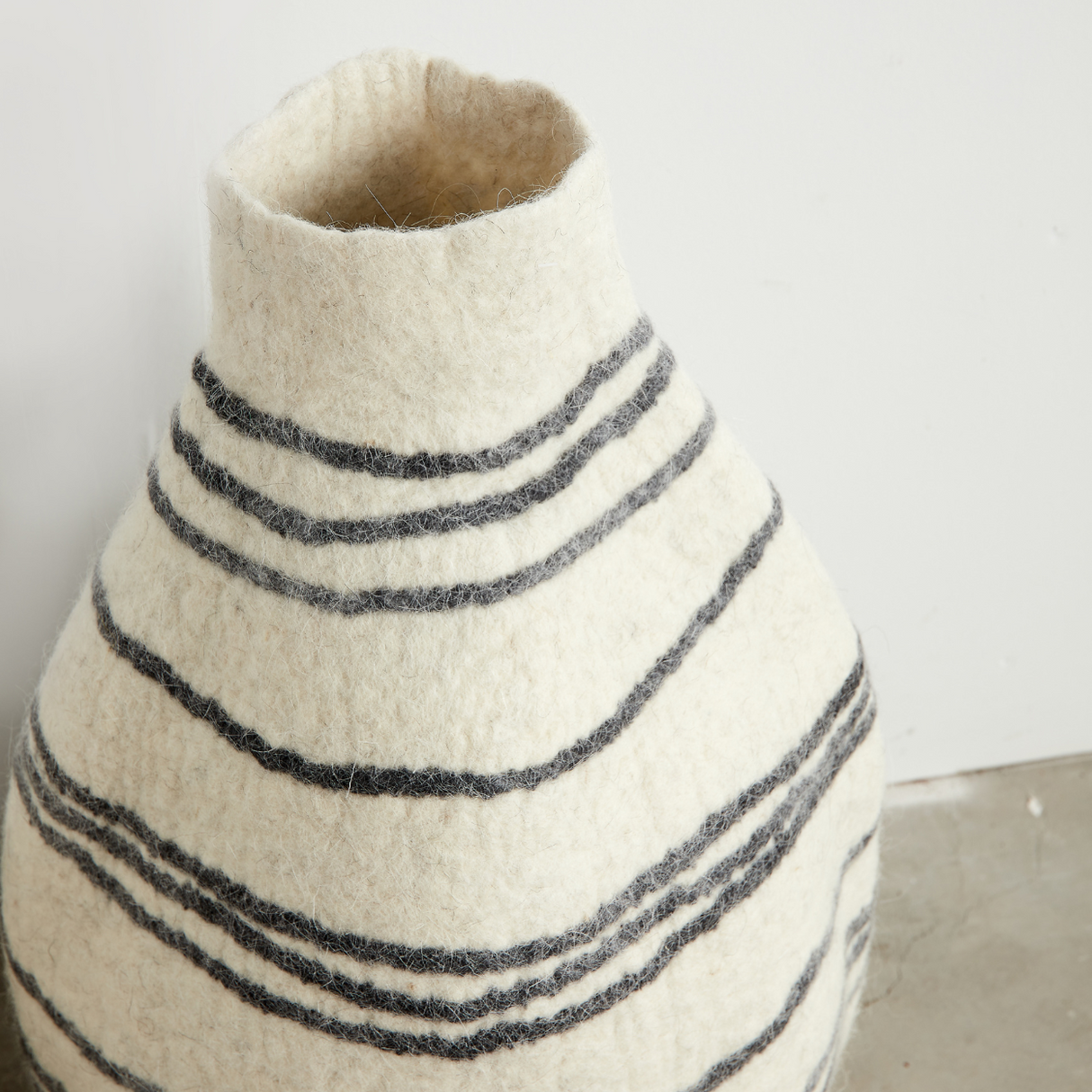 Tribal Lines Hand-Felted Wool Natural White Gourd Basket-Baskets & Vessels-Parc Decor