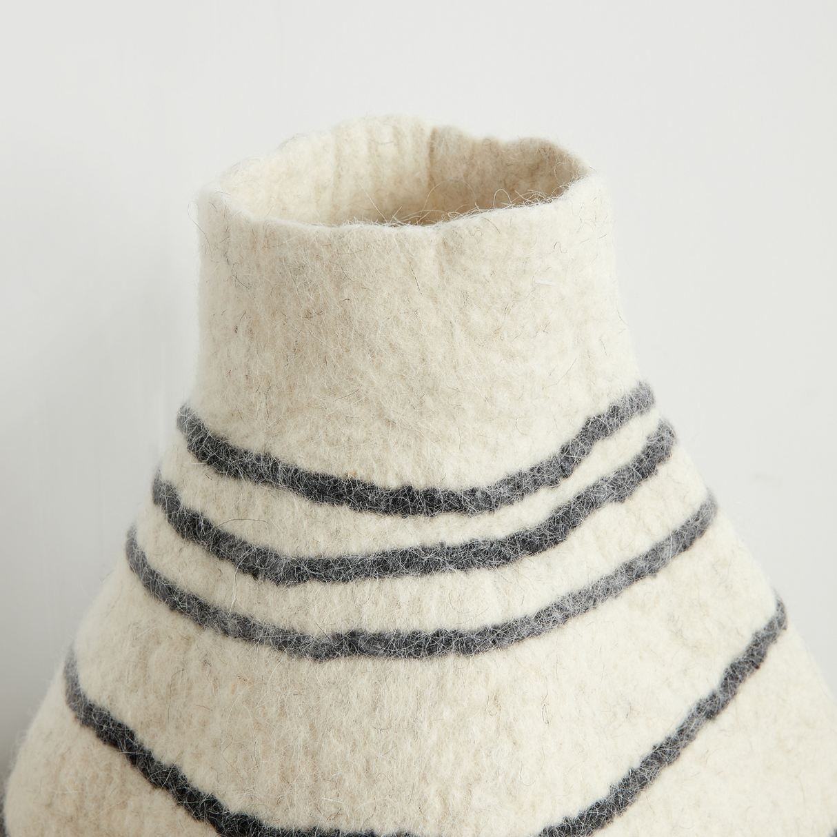Tribal Lines Hand-Felted Wool Natural White Gourd Basket-Baskets & Vessels-Parc Decor
