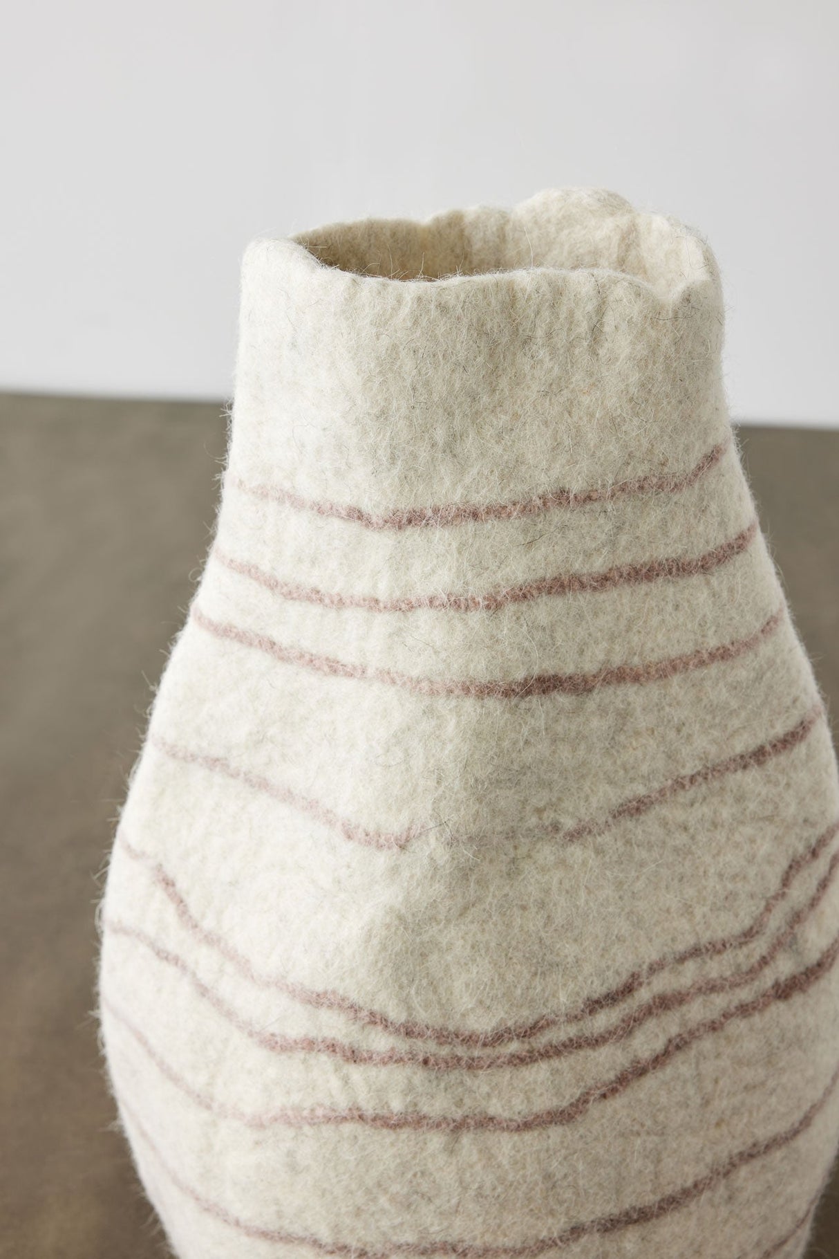 Tribal Lines Wool Ivory & Soft Stone Gourd Basket-Baskets & Vessels-Parc Decor