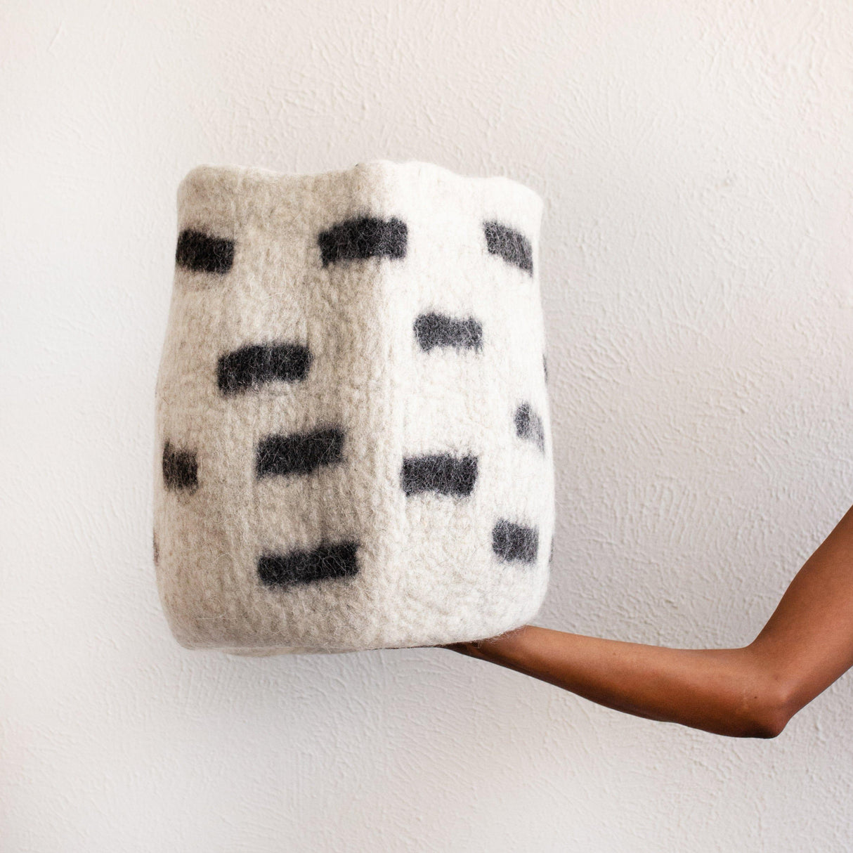 Tribal Repeat Black and Ivory Wool Storage Basket-Baskets & Vessels-Parc Decor