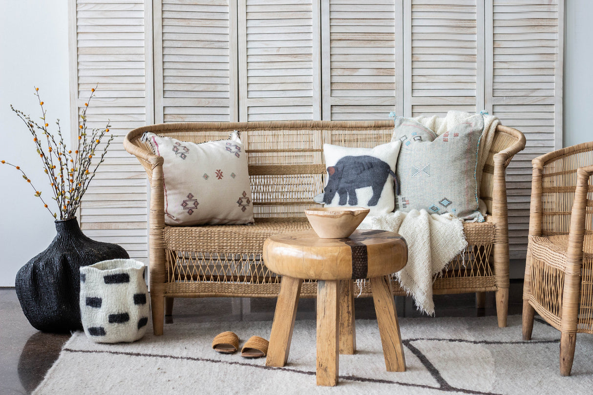 Tribal Repeat Black and Ivory Wool Storage Basket-Baskets & Vessels-Parc Decor