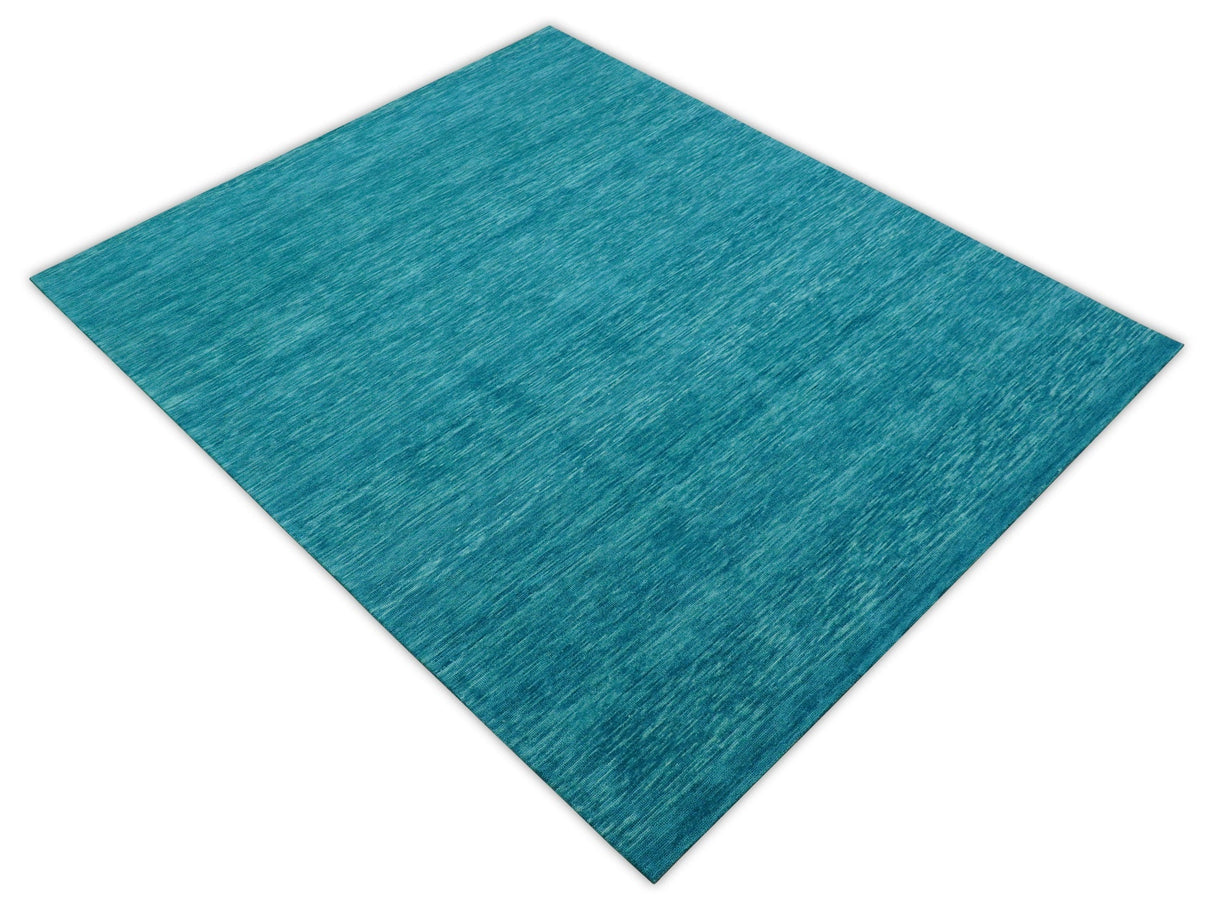 Trident Custom Made Solid Modern Blue Hand Tufted Wool Area Rug