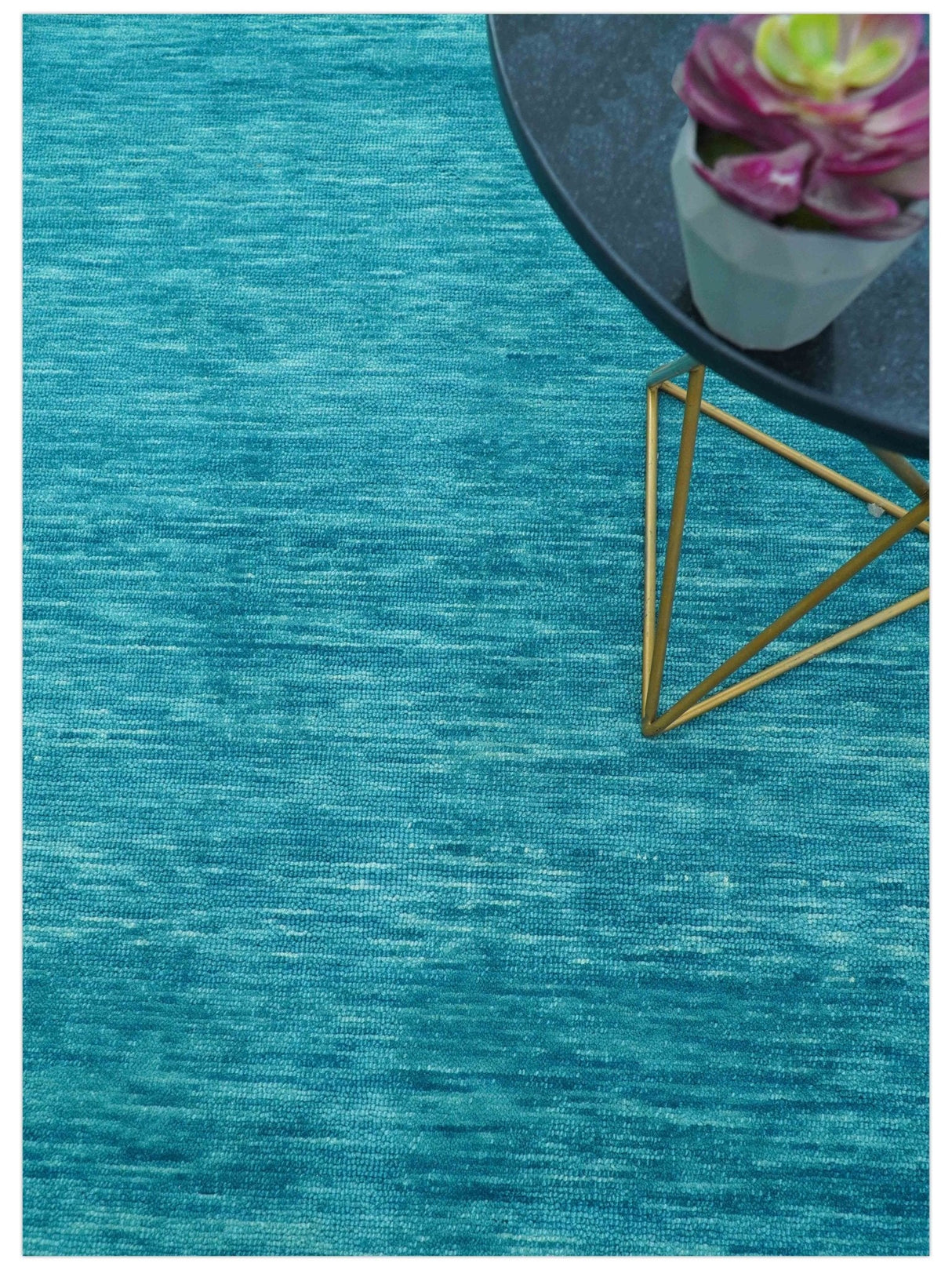 Trident Custom Made Solid Modern Blue Hand Tufted Wool Area Rug