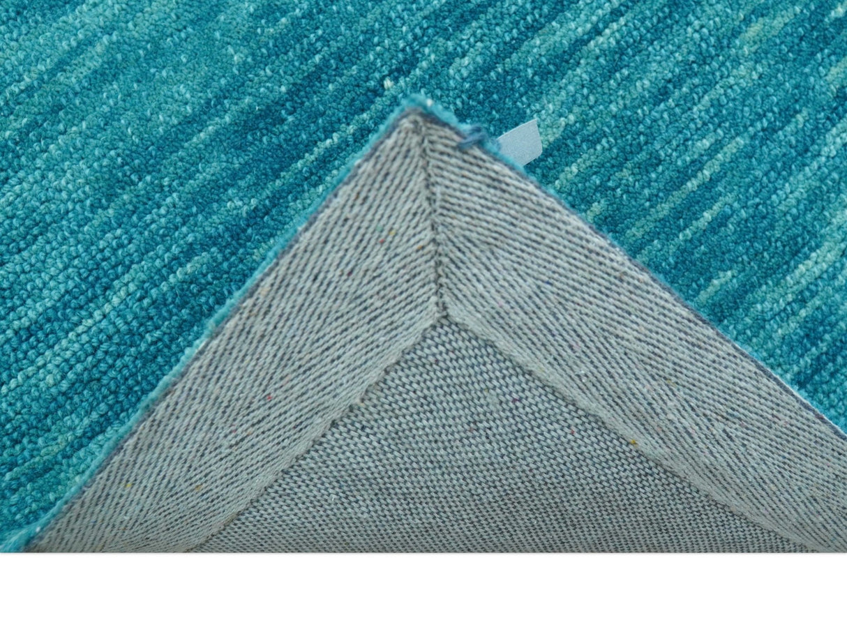 Trident Custom Made Solid Modern Blue Hand Tufted Wool Area Rug