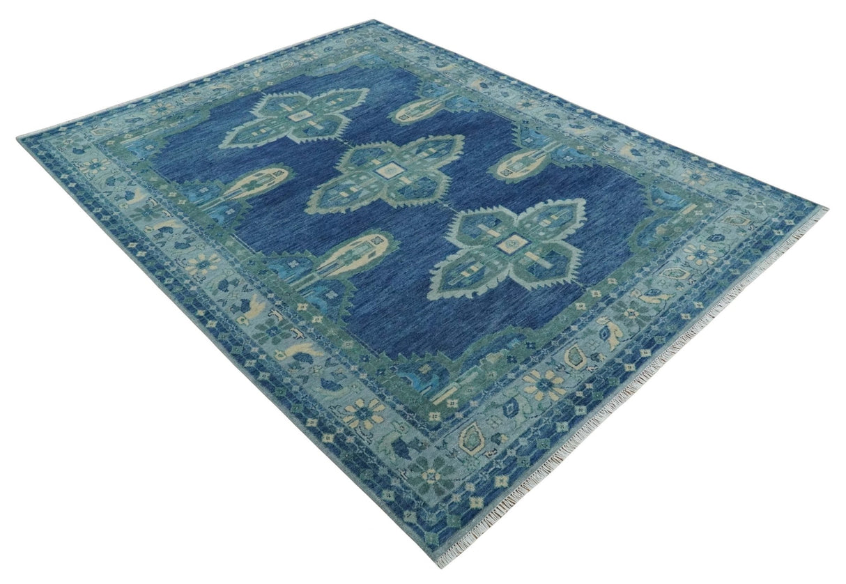 Tullu Custom Made Hand Knotted Blue and Silver Traditional Wool Rug