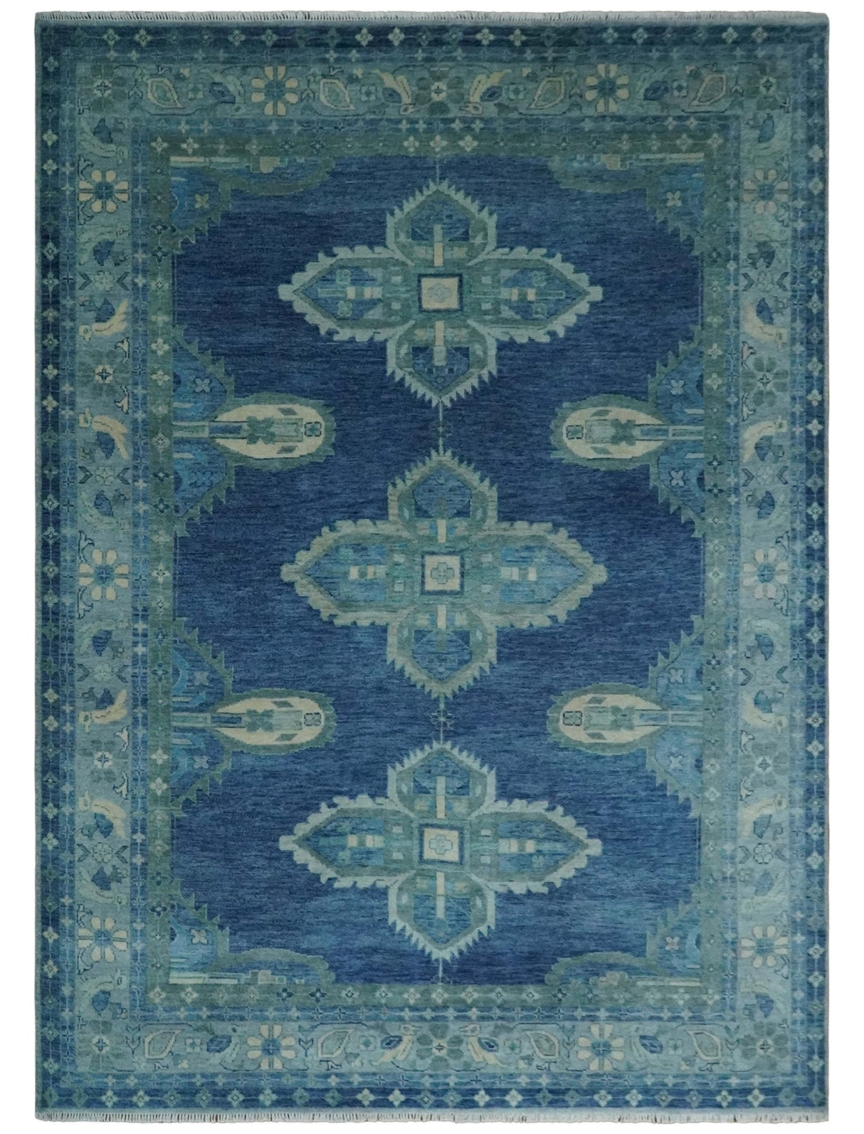 Tullu Custom Made Hand Knotted Blue and Silver Traditional Wool Rug