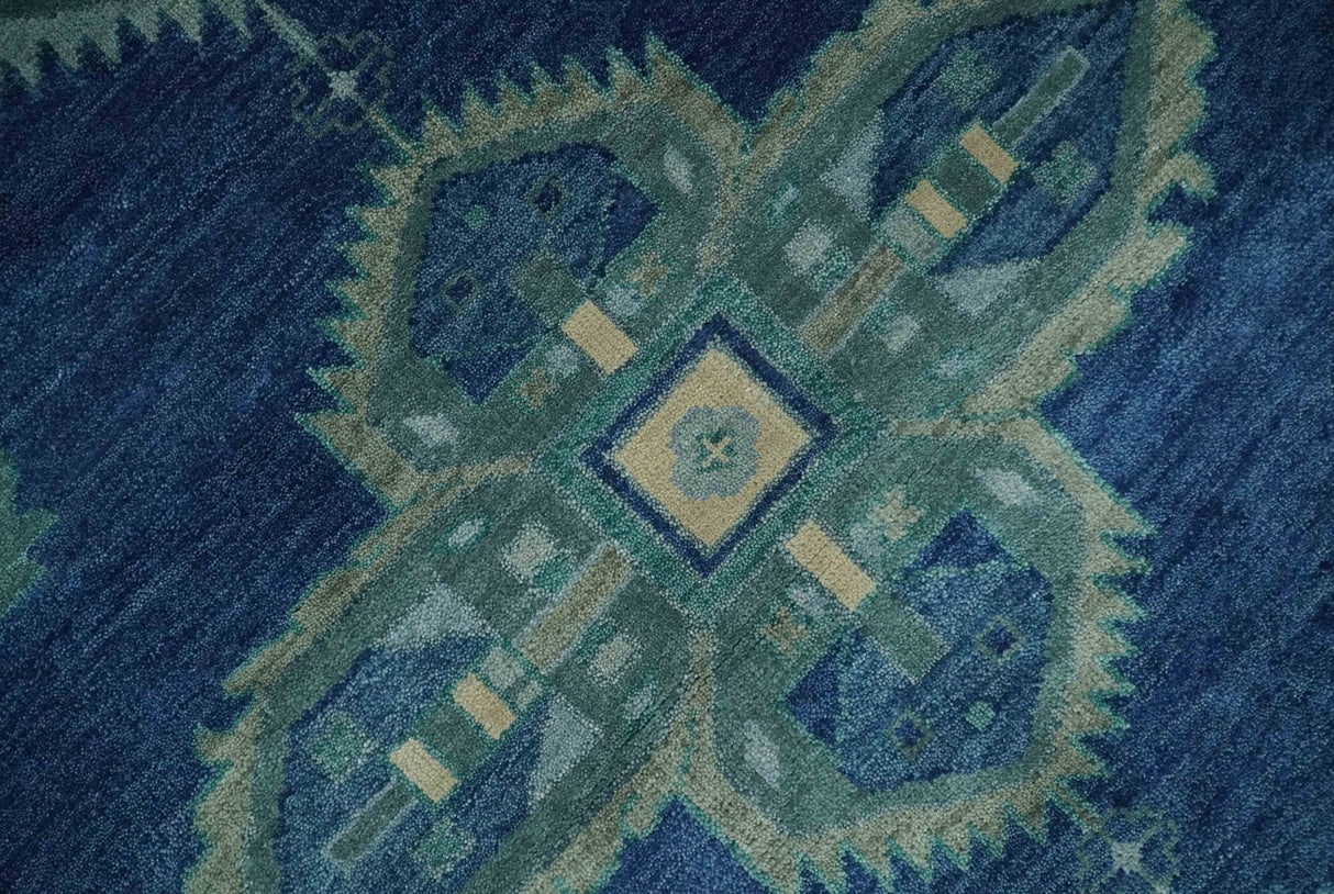 Tullu Custom Made Hand Knotted Blue and Silver Traditional Wool Rug