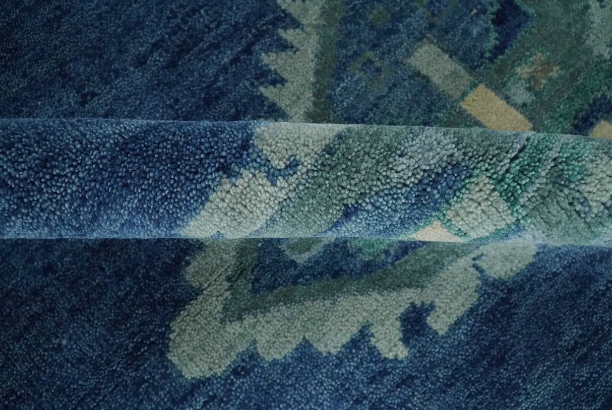 Tullu Custom Made Hand Knotted Blue and Silver Traditional Wool Rug