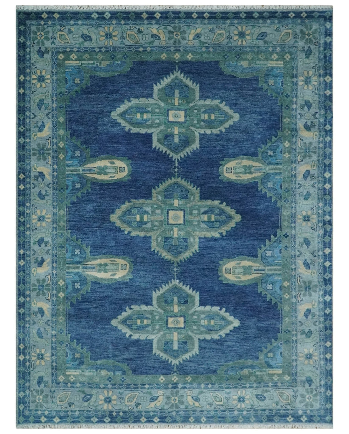 Tullu Custom Made Hand Knotted Blue and Silver Traditional Wool Rug