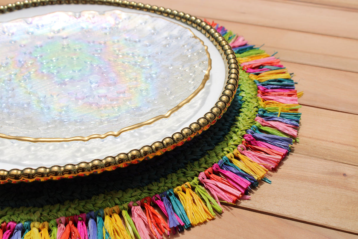 Tulum Raffia Placemat, colorful woven tabletop-Placemats-Parc Decor