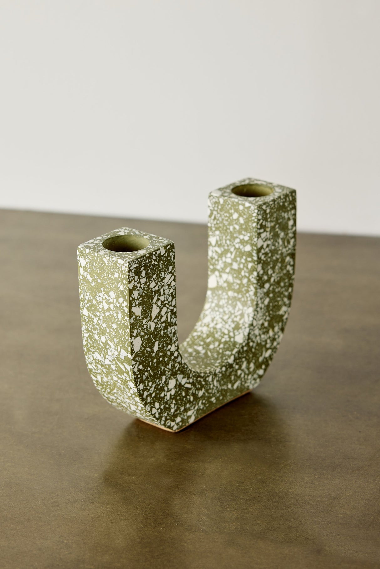 U-shaped Olive Terrazzo Taper Candle Holder-Décor-Parc Decor