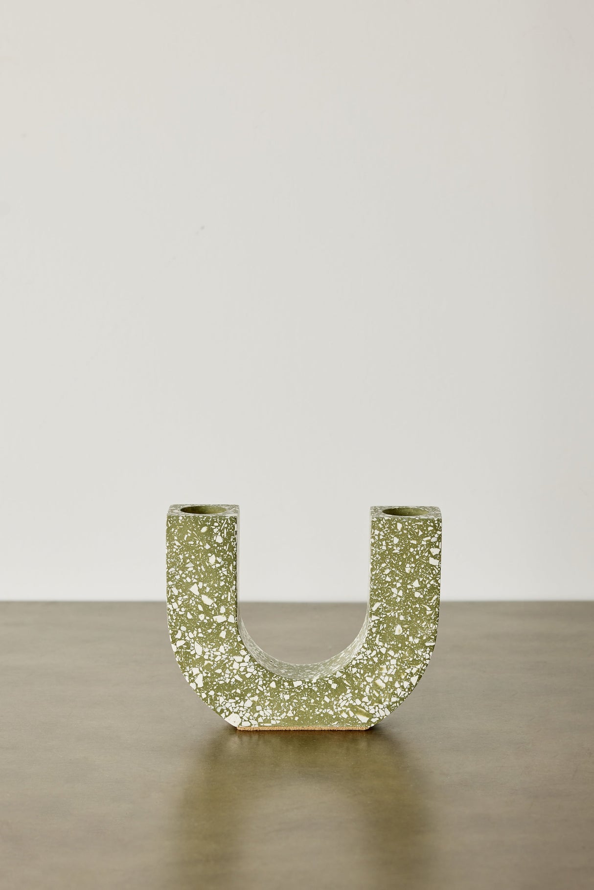 U-shaped Olive Terrazzo Taper Candle Holder-Décor-Parc Decor
