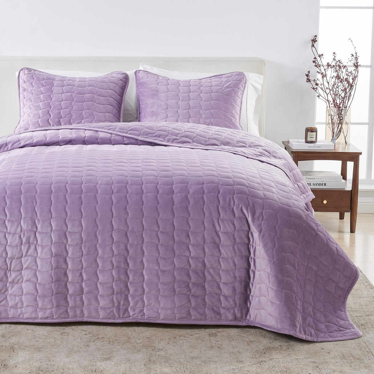Velvet Box-Stitched Quilt Set - Vivica Collection-Quilts & Comforters-Parc Decor