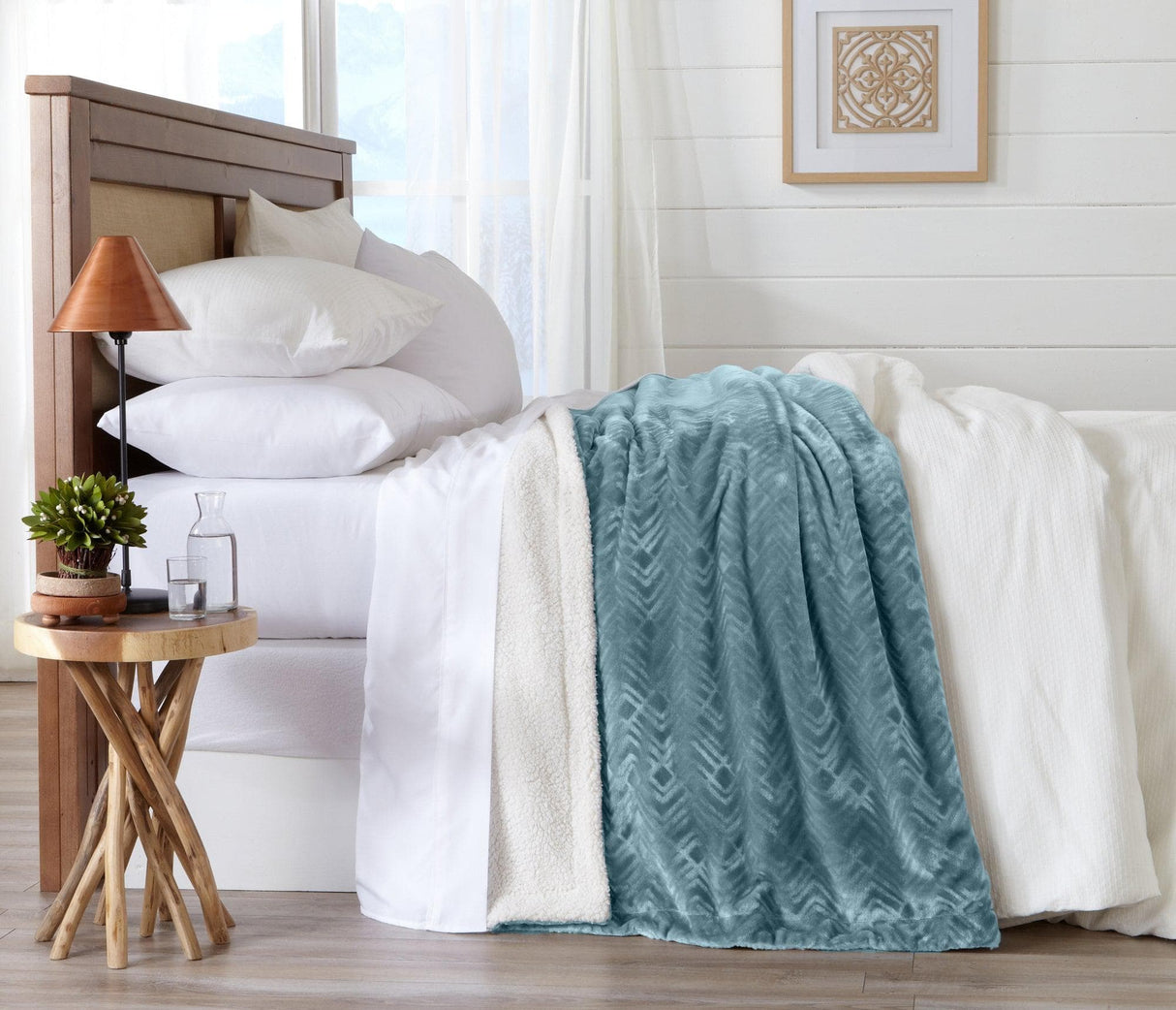 Velvet Plush Sherpa Luxury Bed Blanket - Cielo Collection-Blankets-Parc Decor
