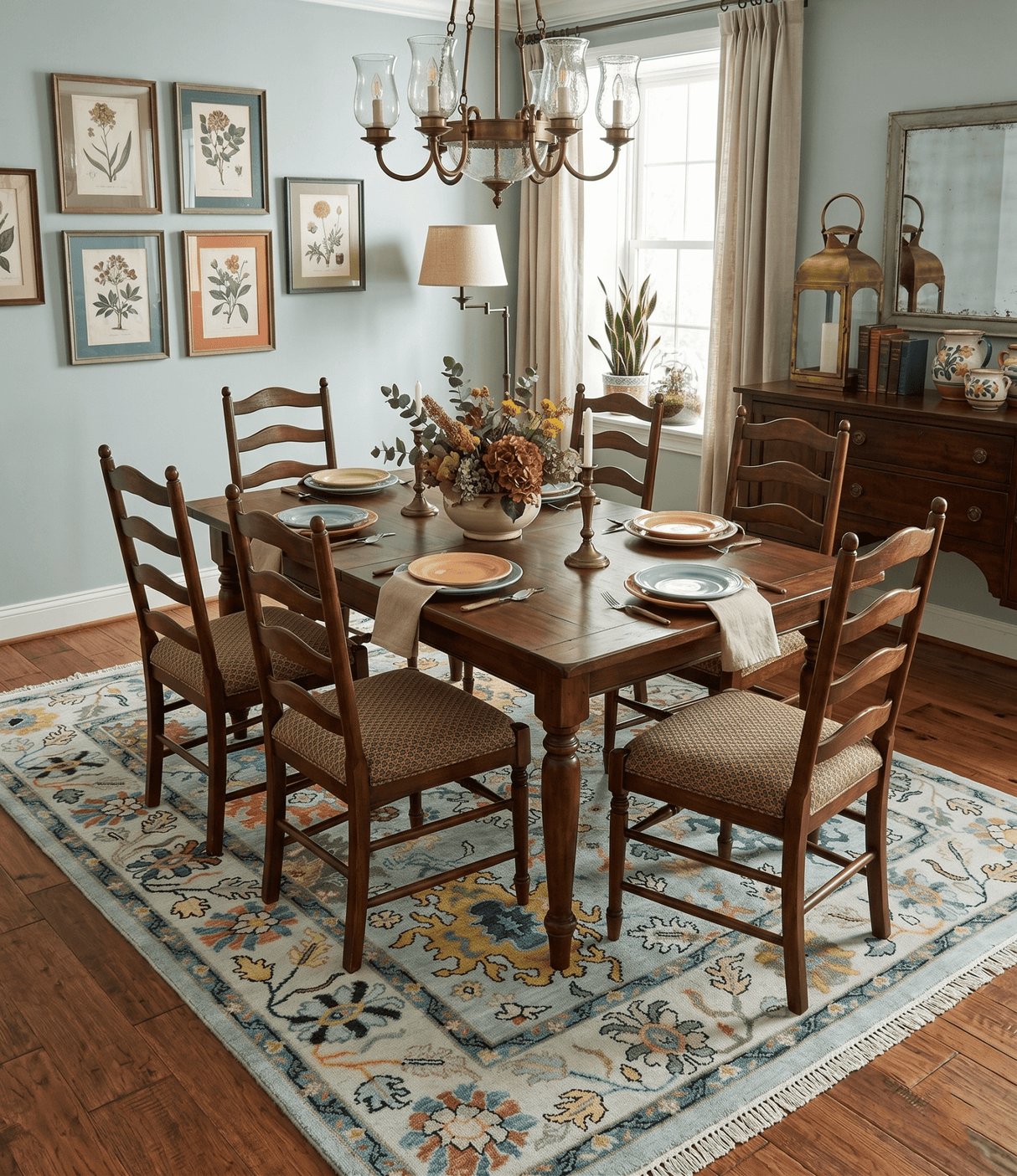 Vibrant Colorful Aqua, Ivory, Gold and Rust Hand Knotted Traditional Oushak Multi Size wool Area Rug