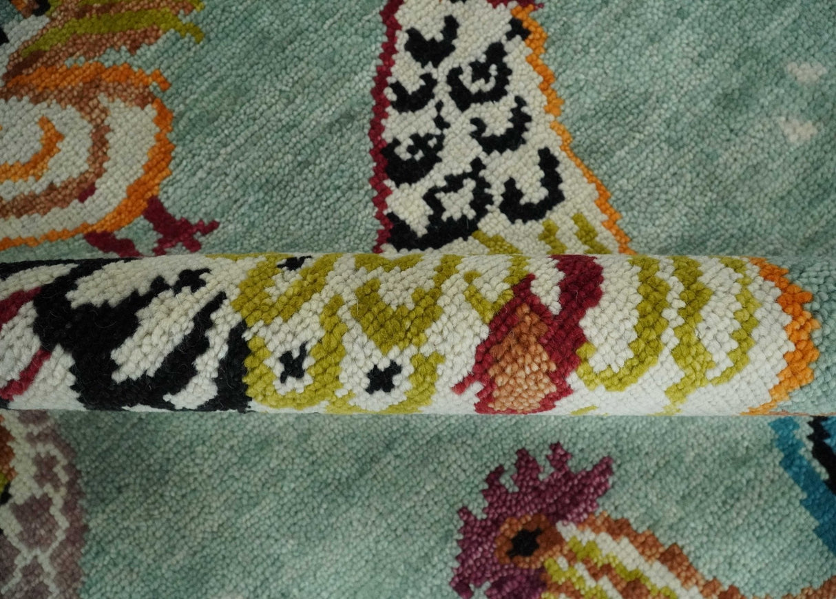 Vibrant Colorful Beautiful Chicken Bird Sage, Ivory, Gold and Brown Hand Knotted Multi Size Wool Area Rug
