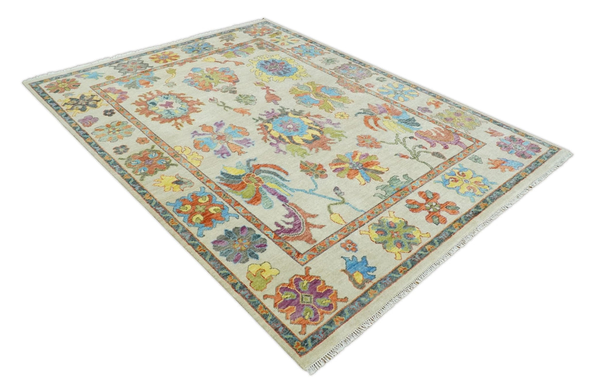 Vibrant colorful Beige And Rust Hand Knotted Traditional Oushak wool Area Rug