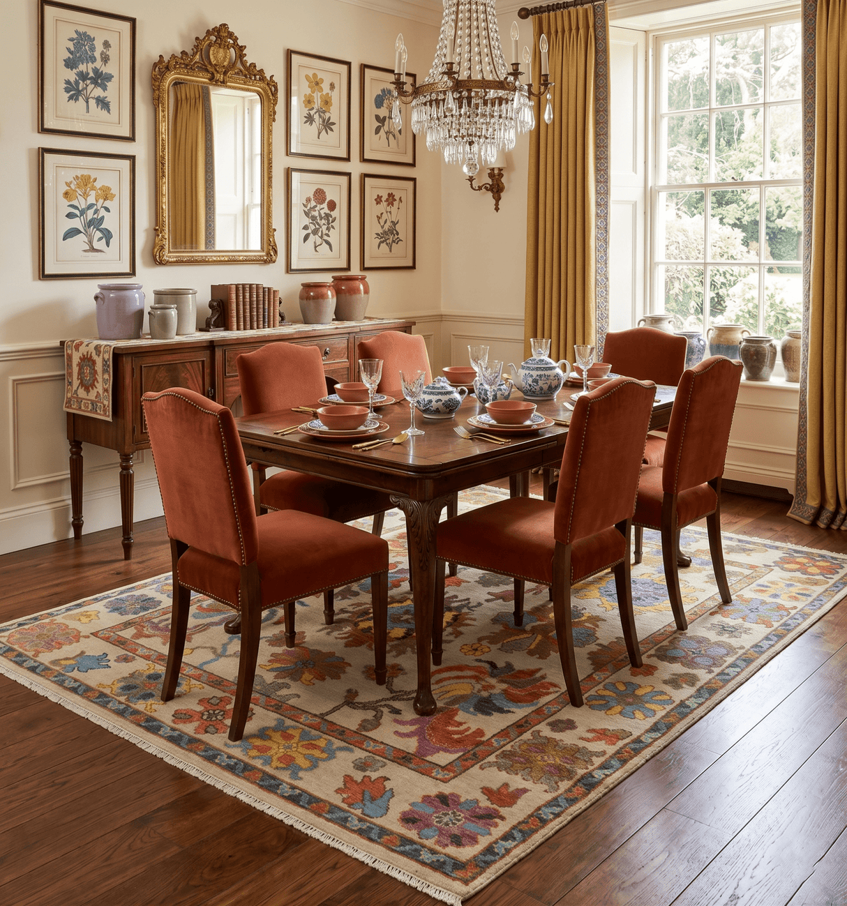 Vibrant Colorful Beige and Rust Traditional Oushak Custom Made wool Area Rug