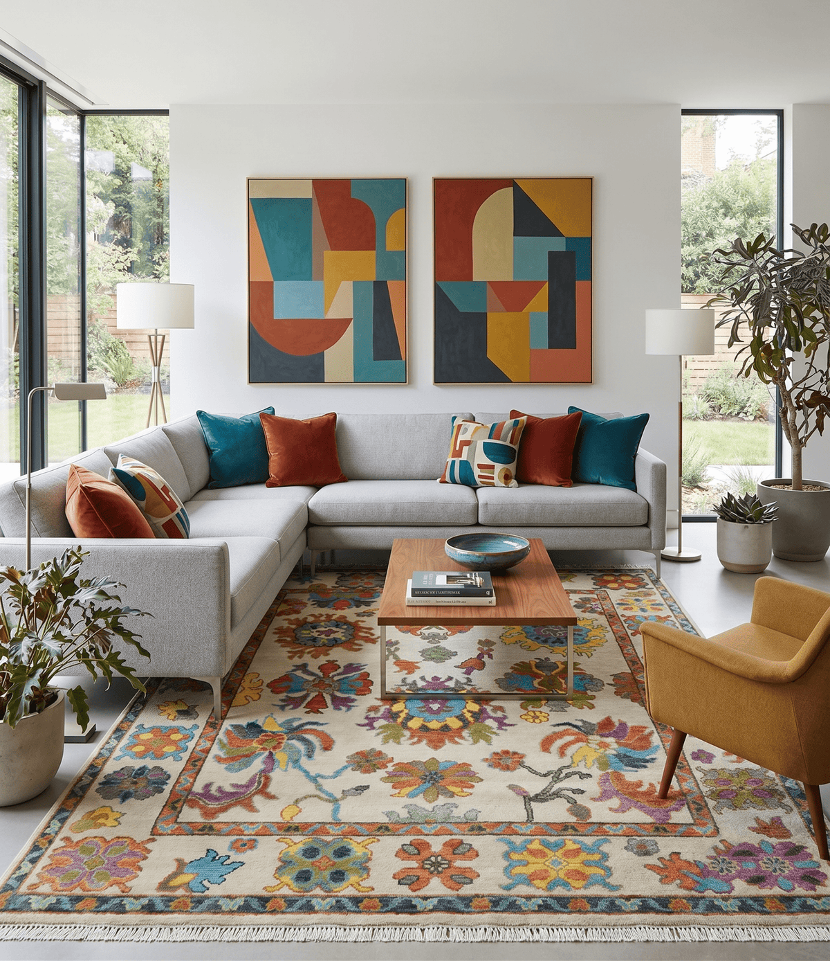 Vibrant Colorful Beige and Rust Traditional Oushak Custom Made wool Area Rug