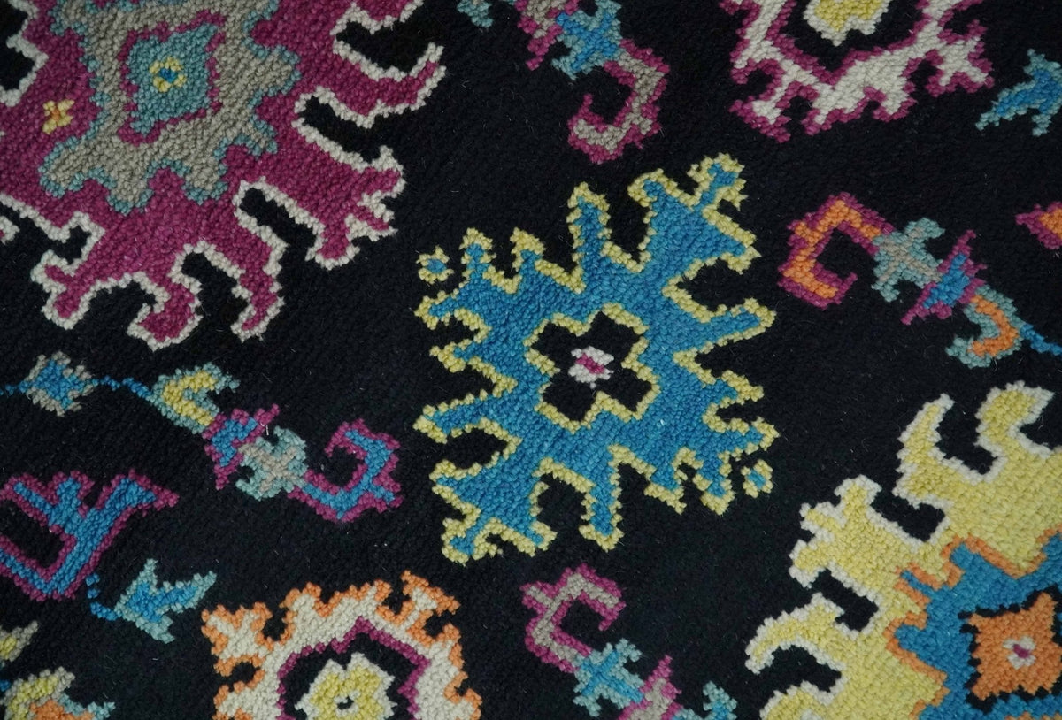 Vibrant Colorful Black, Beige, Purple and Blue Hand Knotted Traditional Oushak Custom Made wool Area Rug