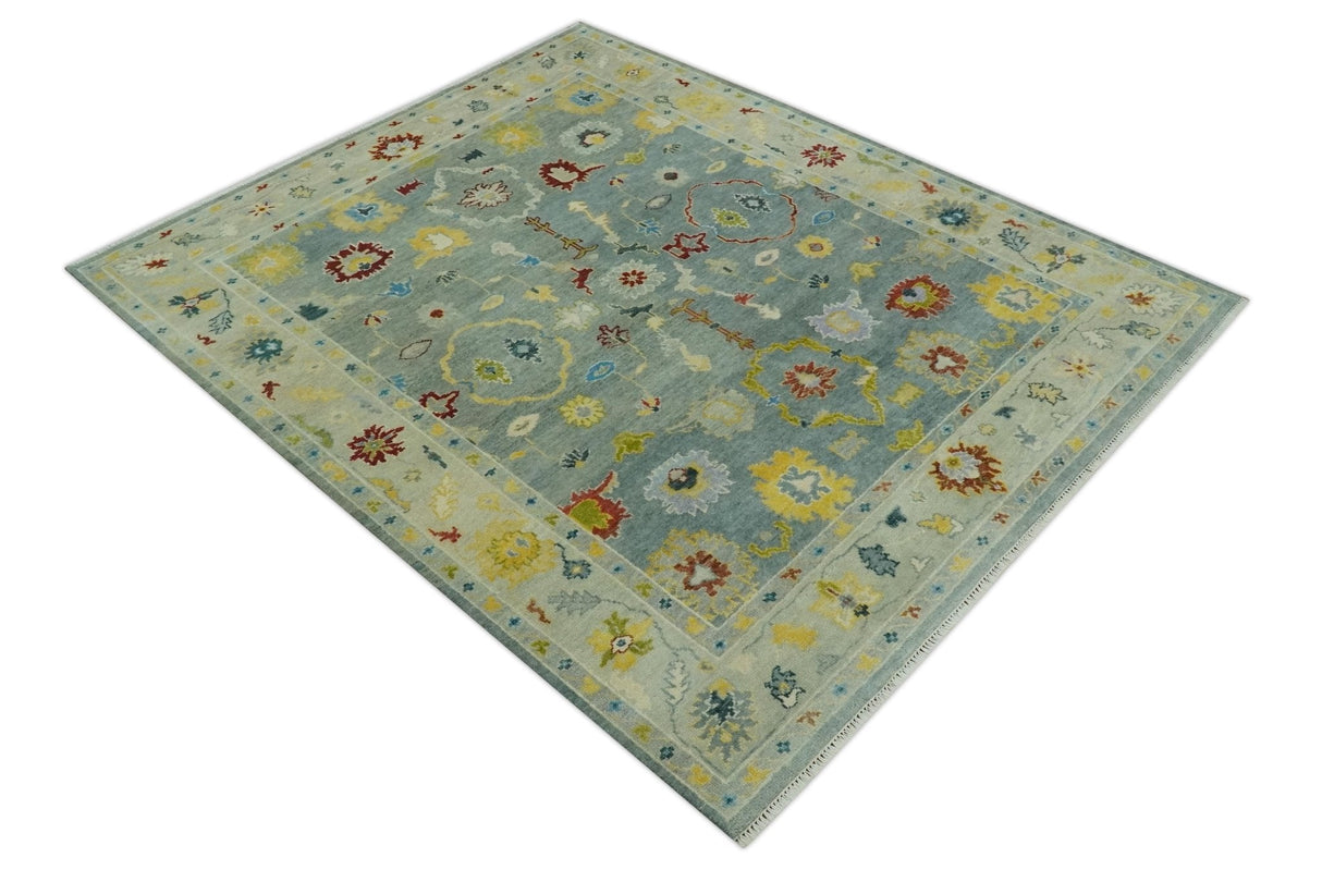 Vibrant Colorful Gray and Beige Traditional Oushak 8x10 wool area rug
