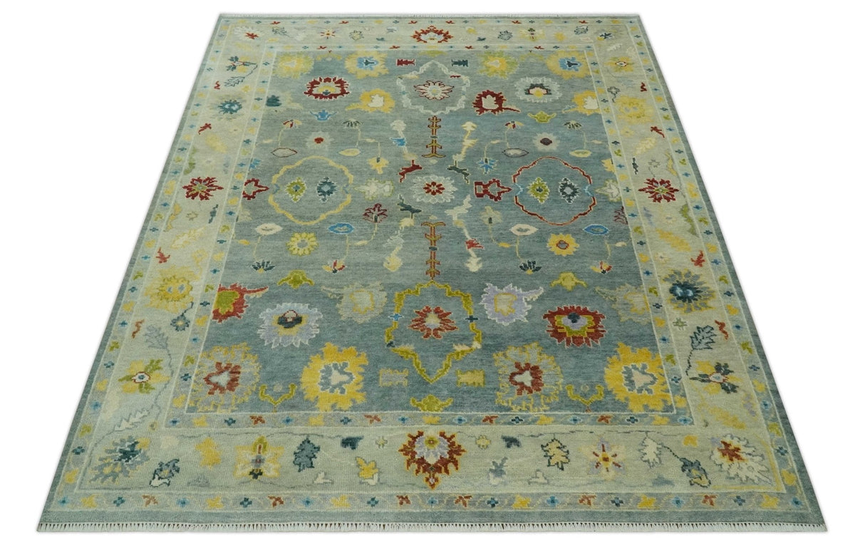 Vibrant Colorful Gray and Beige Traditional Oushak 8x10 wool area rug