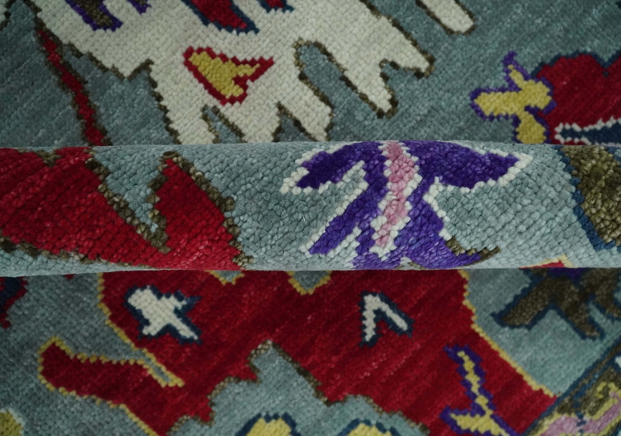 Vibrant colorful Gray And Ivory Hand Knotted Traditional Oushak wool Area Rug