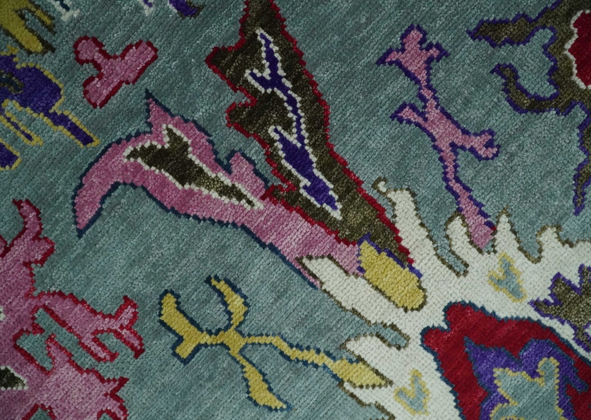 Vibrant colorful Gray And Ivory Hand Knotted Traditional Oushak wool Area Rug