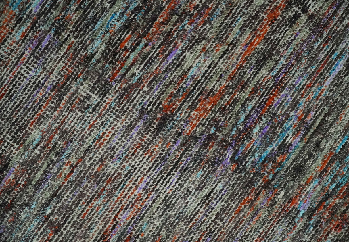 Vibrant Colorful Rust, Violet, Charcoal, Silver and Aqua Modern Abstract Flat Woven 8x10 wool Area Rug
