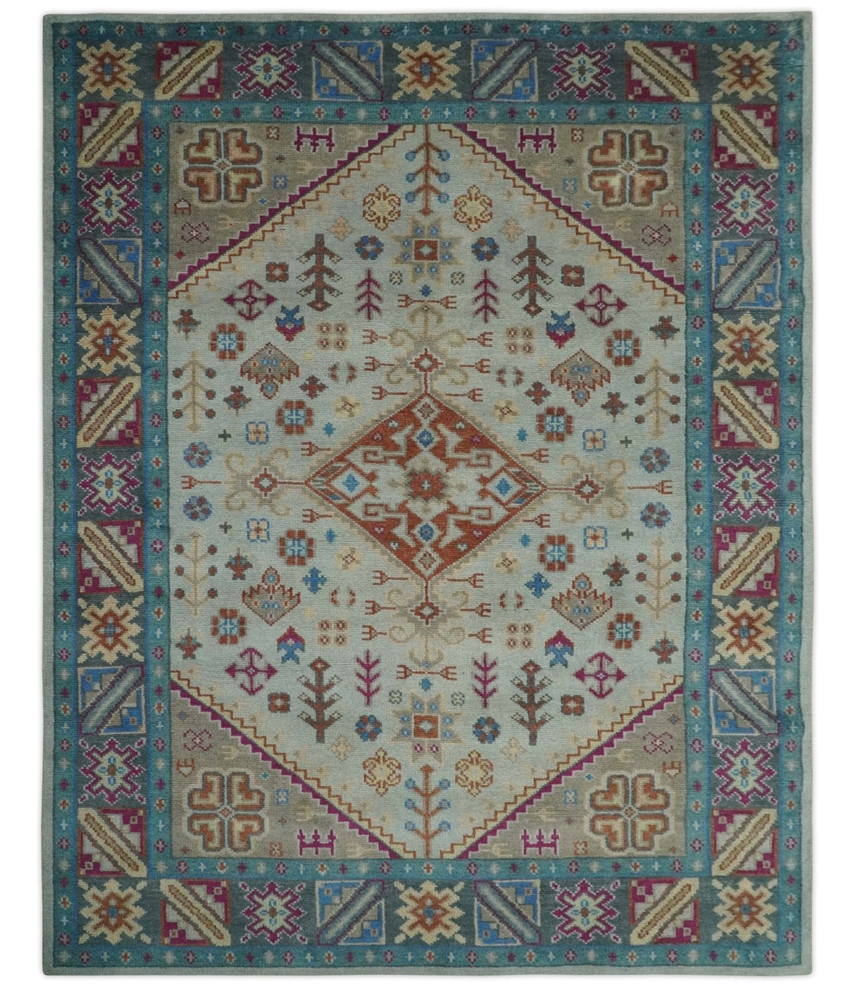 Vibrant Colorful Silver, Beige, Blue and Brown Traditional Heriz Multi Size wool Area Rug