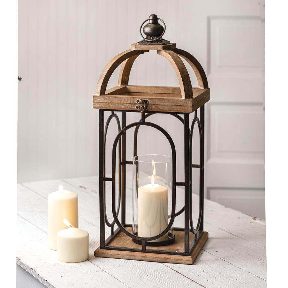 Vintage Candle Lantern with Glass Chimney-Lantern-Parc Decor