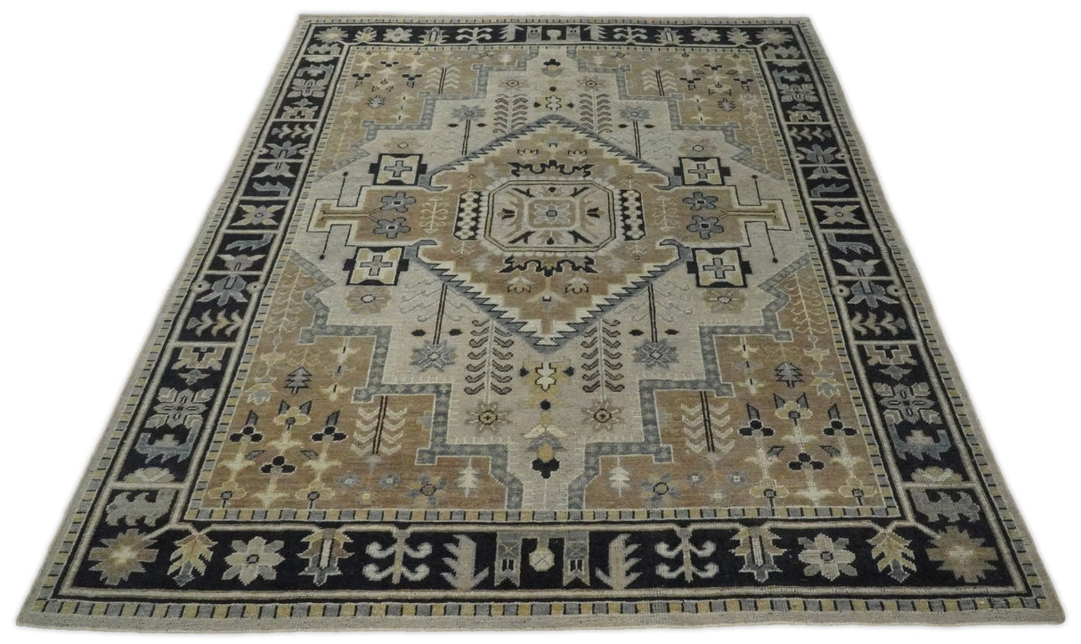 Vintage Distressed Hand Knotted Traditional Heriz Camel Custom Made wool Area Rug