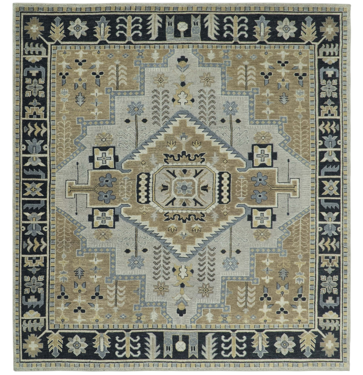Vintage Distressed Hand Knotted Traditional Heriz Camel Custom Made wool Area Rug