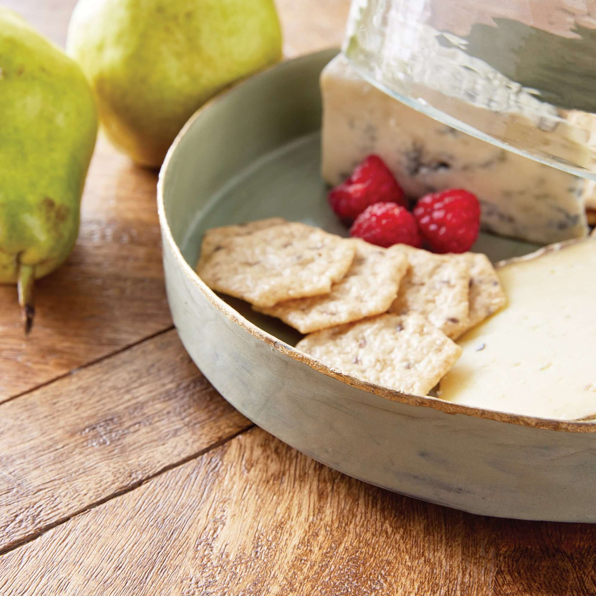 Vintage Hammered Glass Cloche with Green Enamel Tray-Cloche-Parc Decor