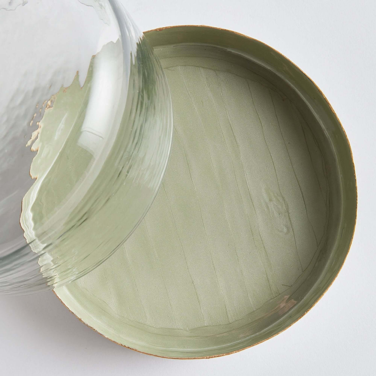 Vintage Hammered Glass Cloche with Green Enamel Tray-Cloche-Parc Decor