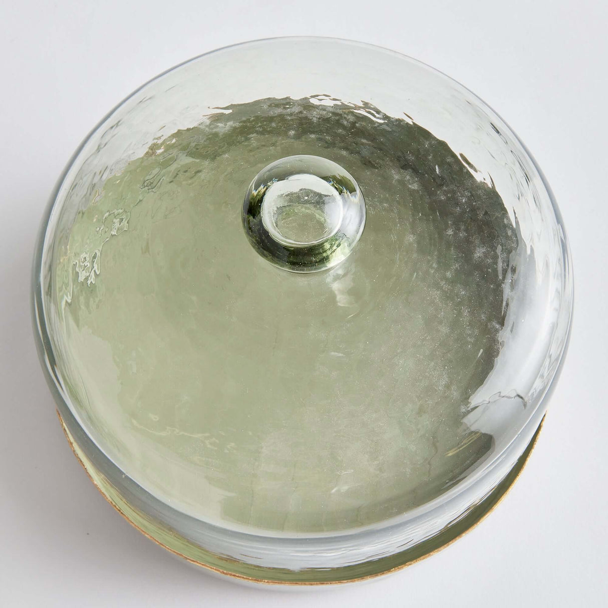 Vintage Hammered Glass Cloche with Green Enamel Tray-Cloche-Parc Decor