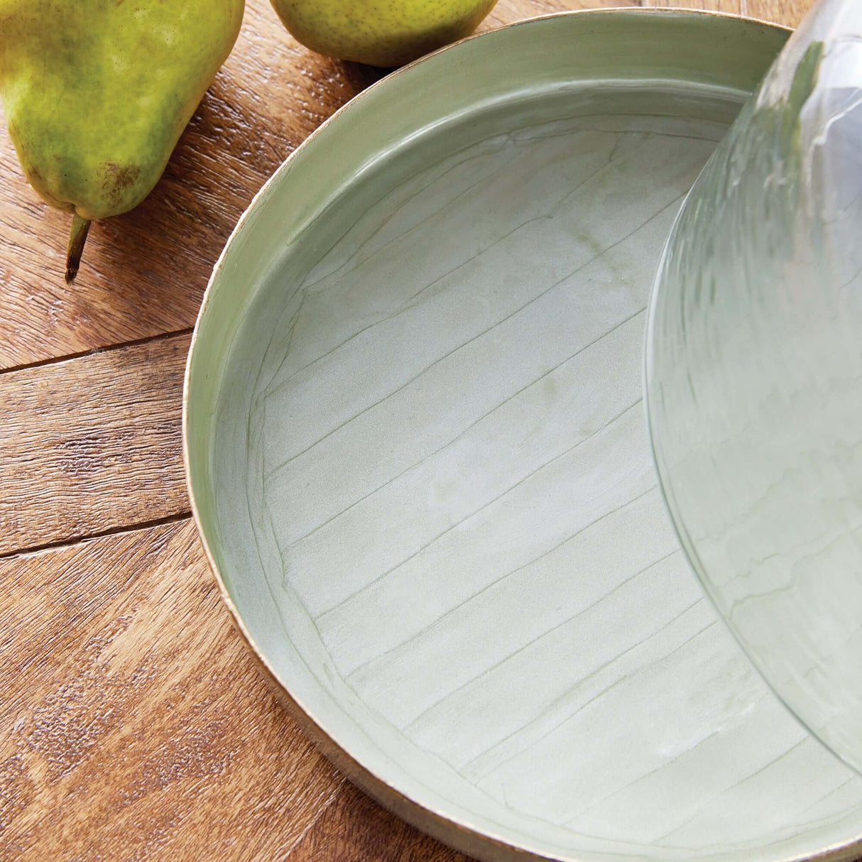 Vintage Hammered Glass Cloche with Green Enamel Tray-Cloche-Parc Decor