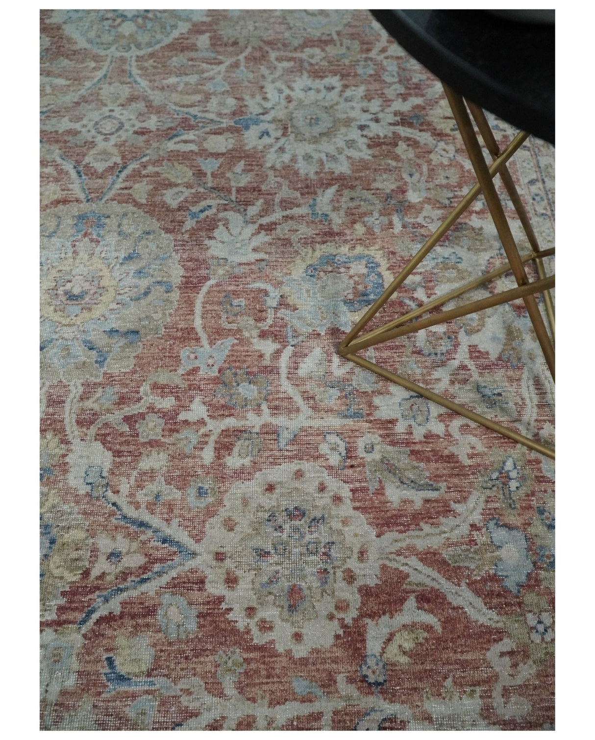 Vintage Hand Knotted 8x10 Rust and Blue Traditional Oxidized Textured Persian Low Pile Wool Rug | TRD2601