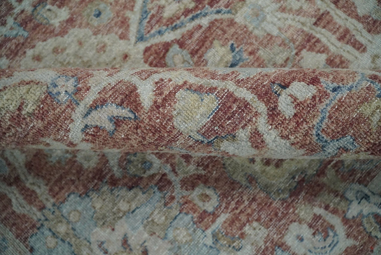 Vintage Hand Knotted 8x10 Rust and Blue Traditional Oxidized Textured Persian Low Pile Wool Rug | TRD2601