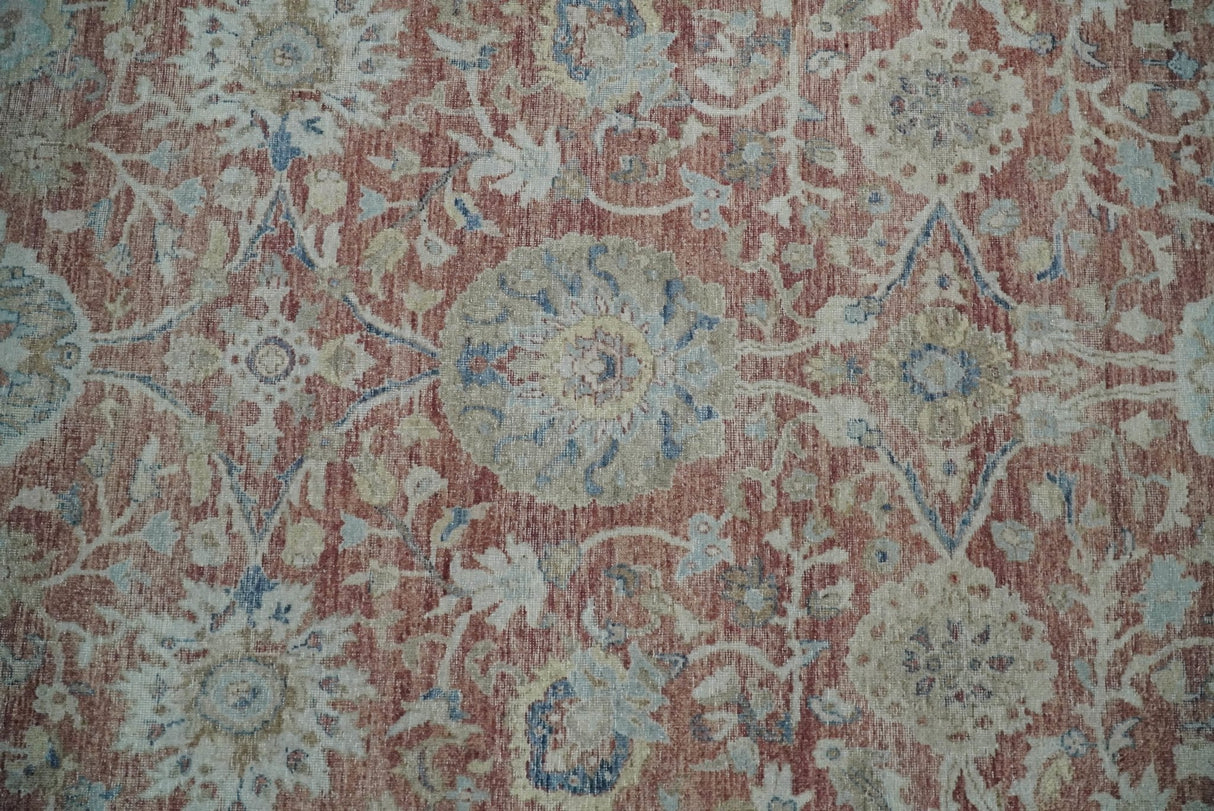 Vintage Hand Knotted 8x10 Rust and Blue Traditional Oxidized Textured Persian Low Pile Wool Rug | TRD2601
