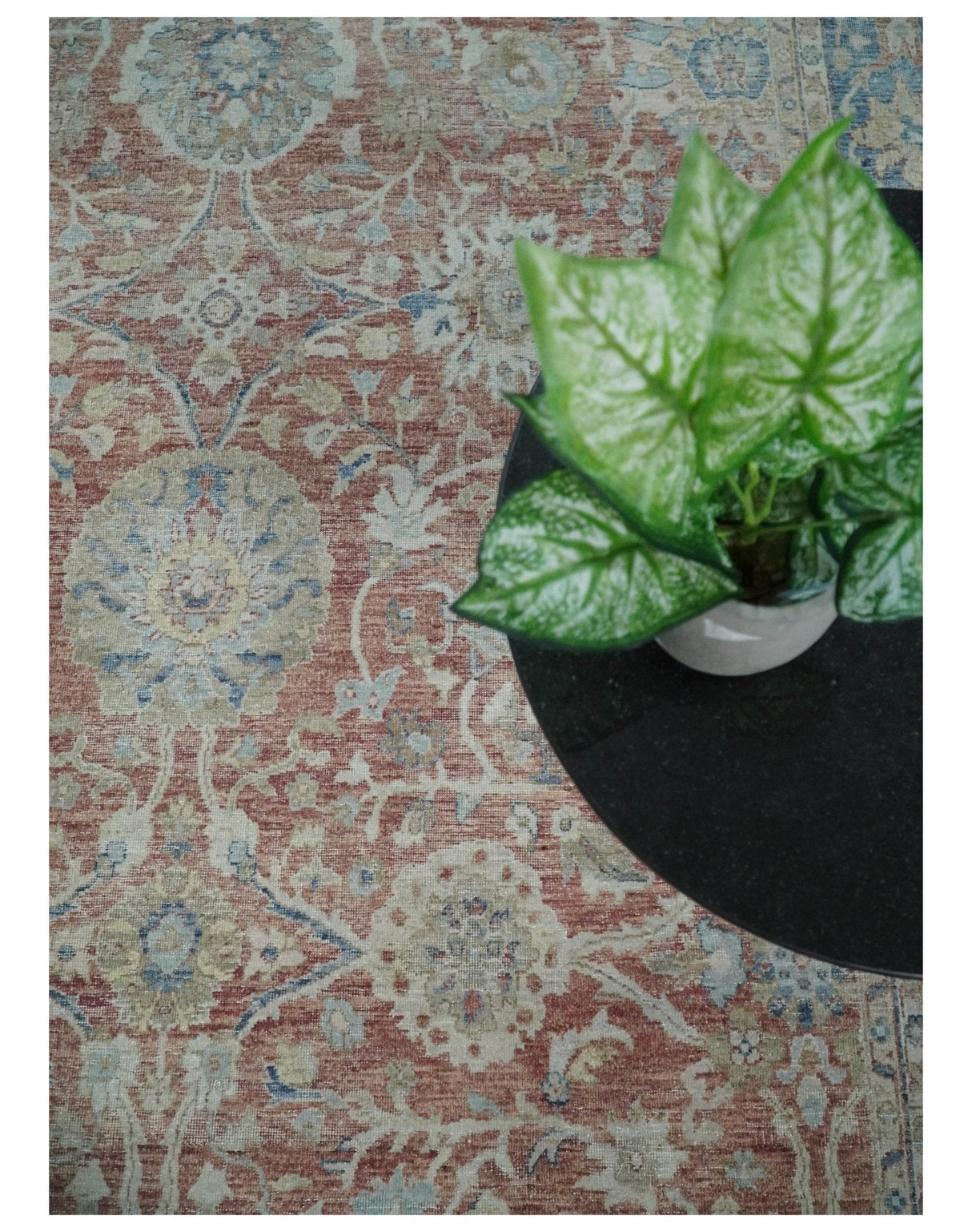 Vintage Hand Knotted 8x10 Rust and Blue Traditional Oxidized Textured Persian Low Pile Wool Rug | TRD2601