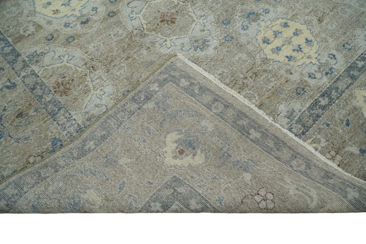 Vintage Hand Knotted 8x10 Traditional Oxidized Textured Low Pile Wool Rug