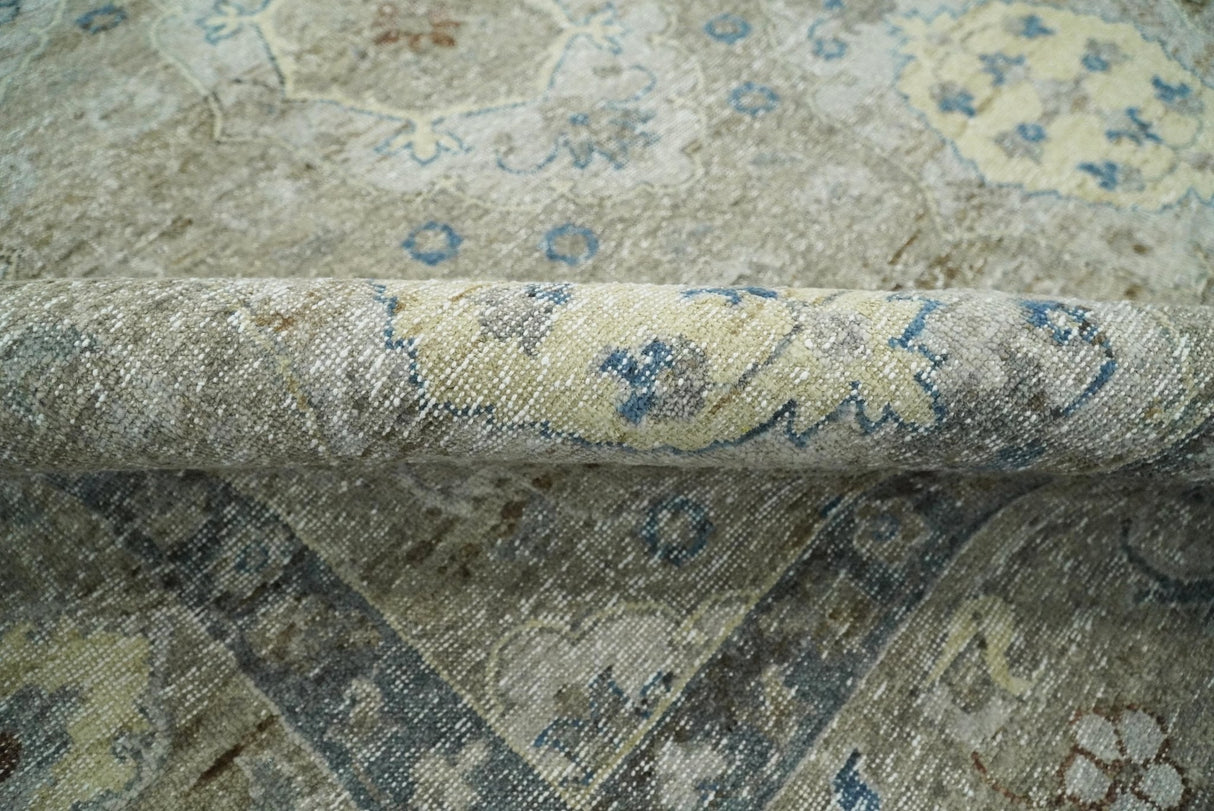 Vintage Hand Knotted 8x10 Traditional Oxidized Textured Low Pile Wool Rug